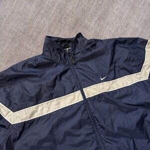 Vintage Nike Jacket Mens XL Blue Grey Lined Full Zip Windbreaker Coat Y2K